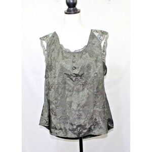 Y2K Cato Top Blouse Womens 22-24W Olive Satin Sleeveless Lace Cottage Boho